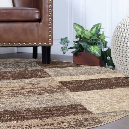 12' Beige Slate Gray And Brown Patchwork Runner Rug